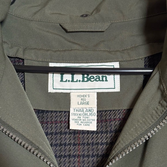 LL Bean Long Trench Coat Hooded Women’s Removable Wool Liner Army Green Lg - Picture 7 of 16